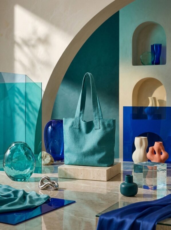 Ocean Mint Two-Tone Handmade Tote Bag Turquoise Blue
