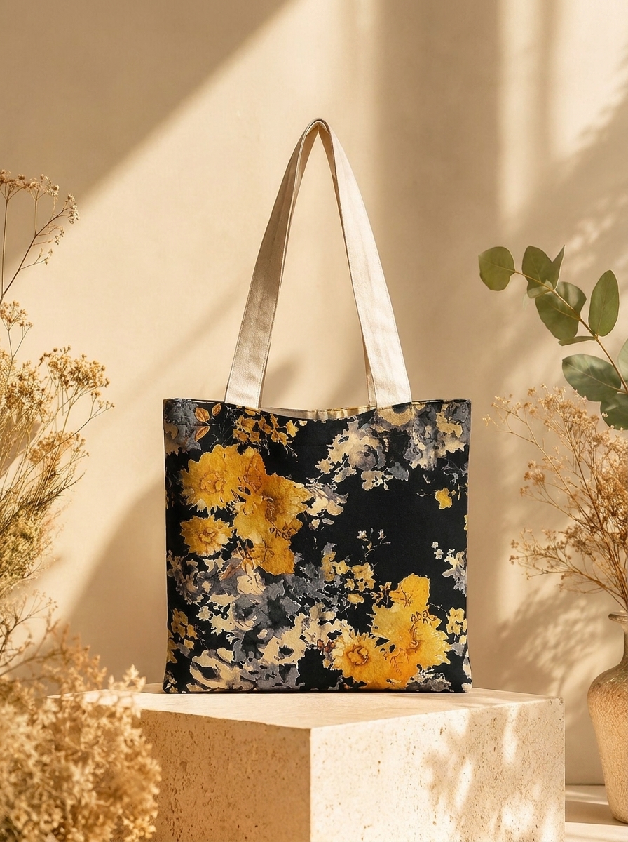 Golden Bloom Batik Tote Bag