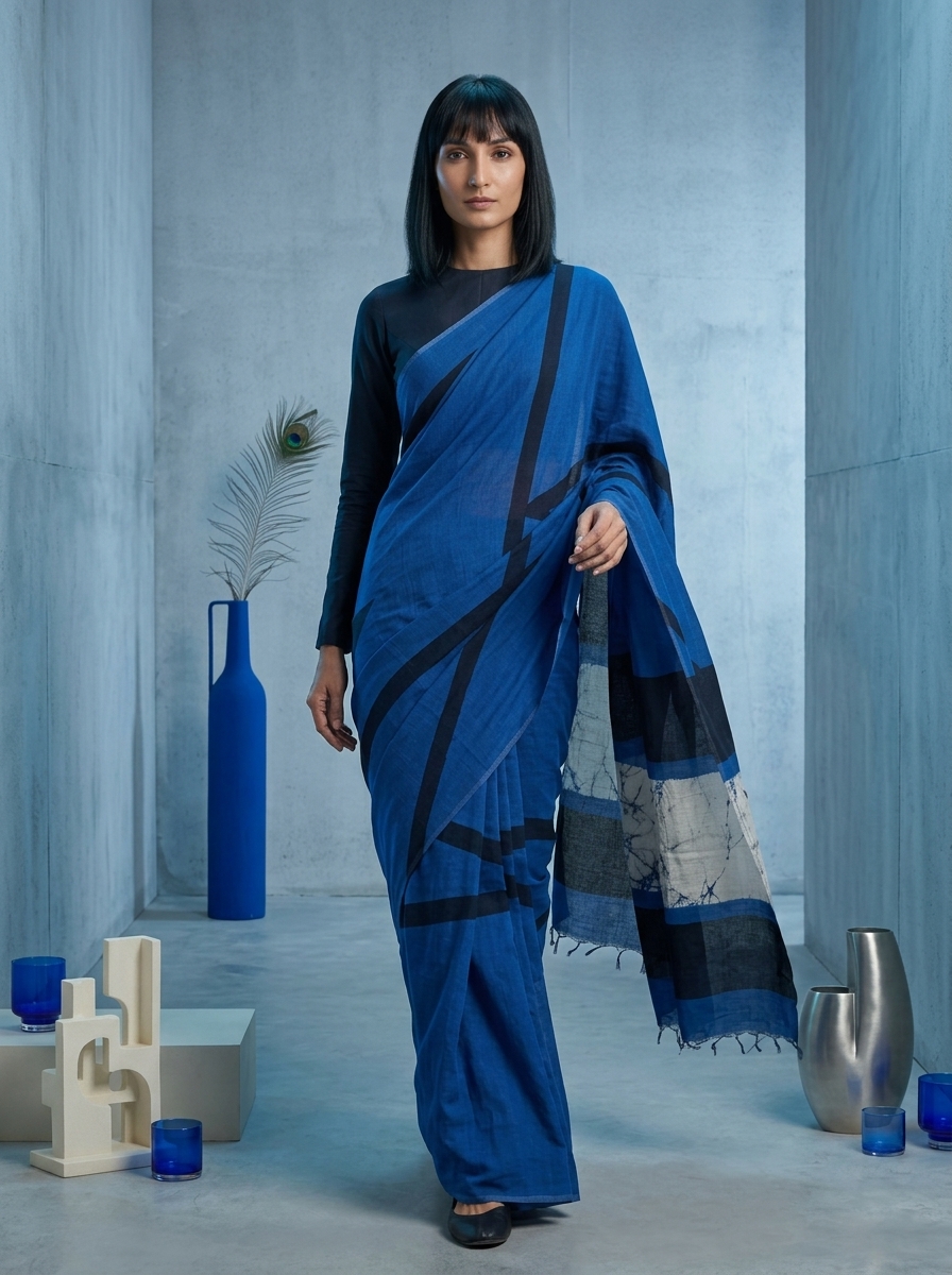 carlos-klay- Cobalt Veil Batik Saree-saree-walk